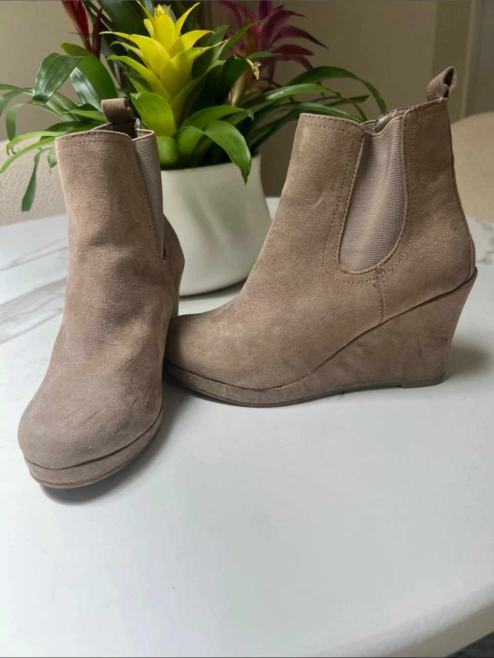 Women's Taupe Suede Wedge Ankle Boots